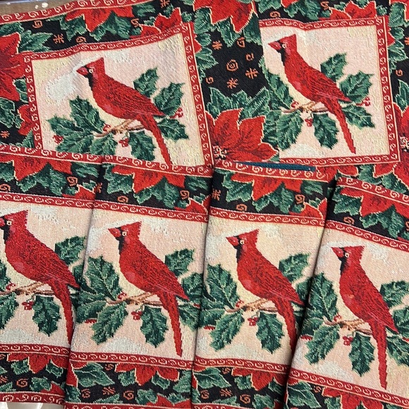Christmas Tapestry Red Bird/ Poinsettia Table Runner & 3-...